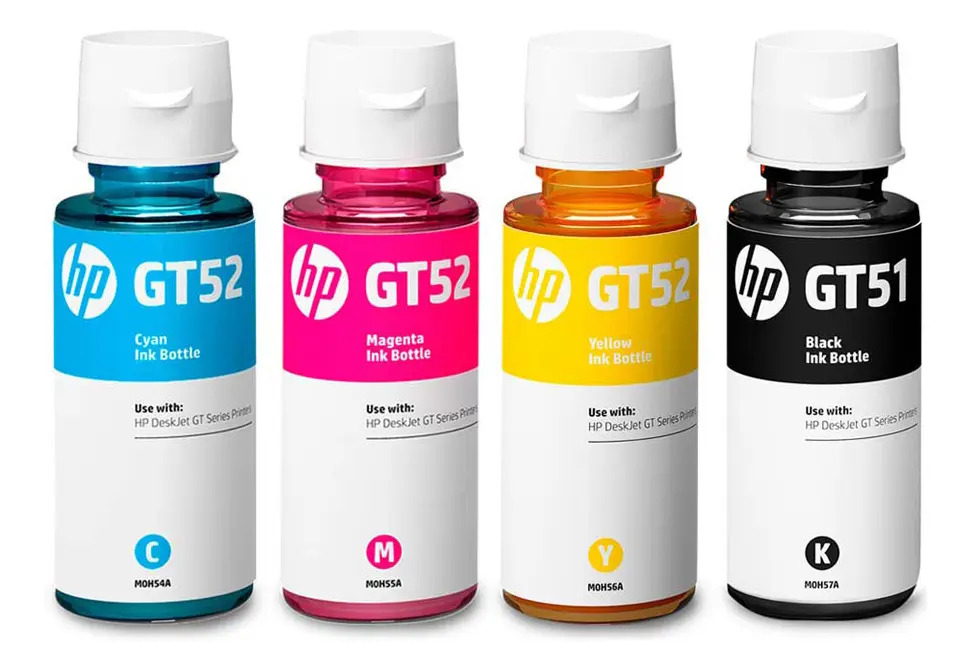 Pack De 4 Botellas De Tinta Hp Gt53/gt52 (9f3n4al) Negro, Cyan, Magenta, Amarillo Negro/cian/magenta/amarillo